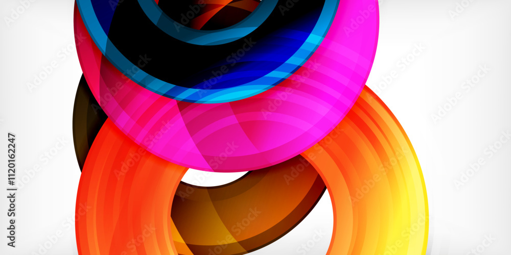 Poster bright colorful circles with light effects. abstract background
