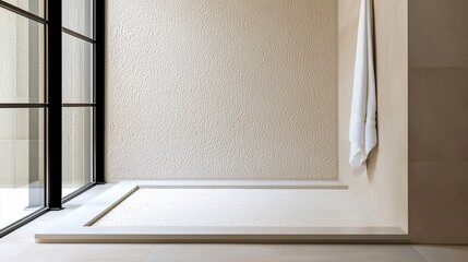 Fototapeta premium material design bathroom with minimalism tile shower and organization for a serene and relaxing atmosphere.