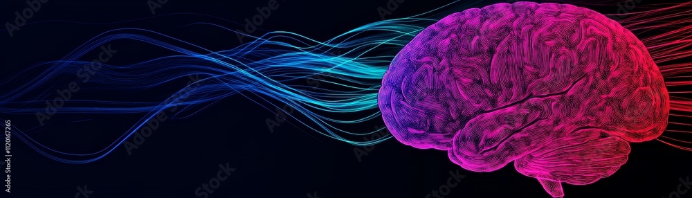 Poster colorful brain network visualization, exploring neural connections, pathways, and synapses in a vibr