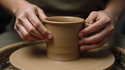 Hands Shaping Clay on a Potter's Wheel