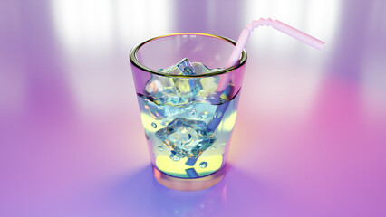 Vaso de refresco con hielo y pajita