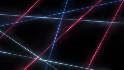 Abstract laser beams light glowing neon lines style VJ dance party show on black background.