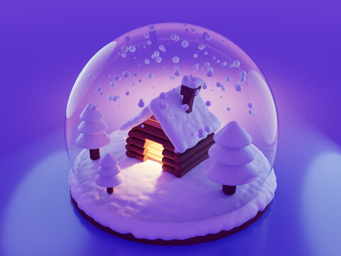 Bola de cristal con casa nevando en su interior para navidad
