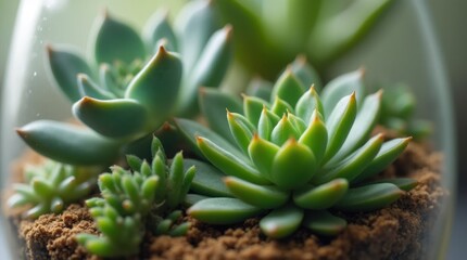 Fototapeta premium Succulent Terrarium Arrangement in Soft Light
