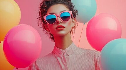 Fashionable woman with sunglasses and balloons