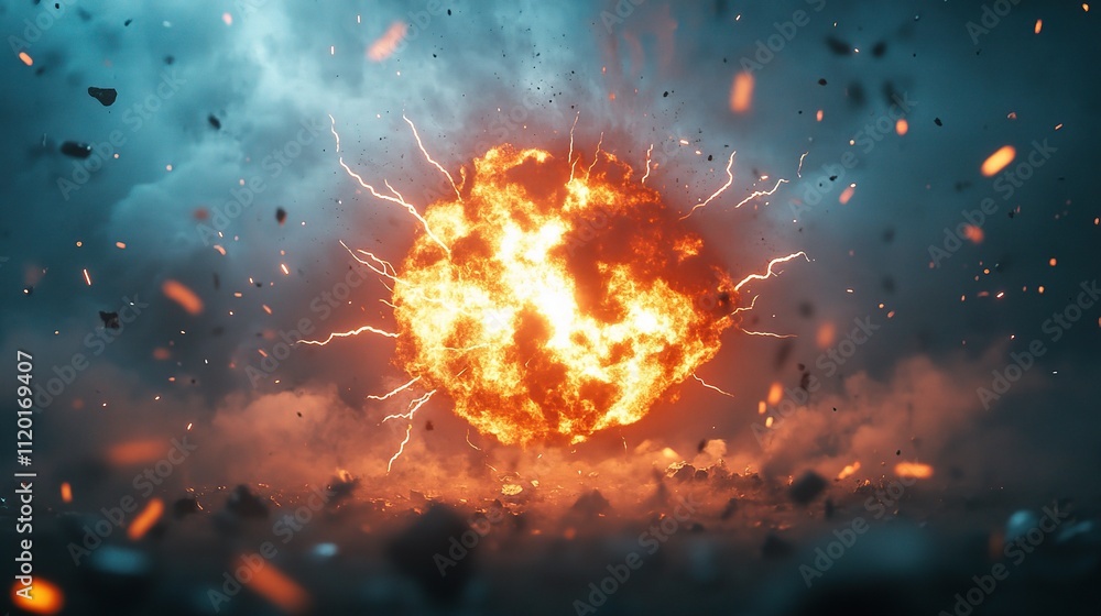 Poster abstract explosion with lightning in dramatic background scene