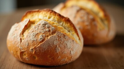 Fototapeta premium Warm Crusty Bread on Wooden Table
