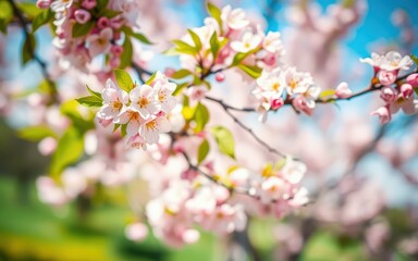Obraz premium Cherry blossoms bloom in spring under bright blue sky creating a beautiful scene in the park