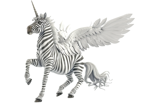 A fantasy creature a zebra as a mythological on transparent or white background png