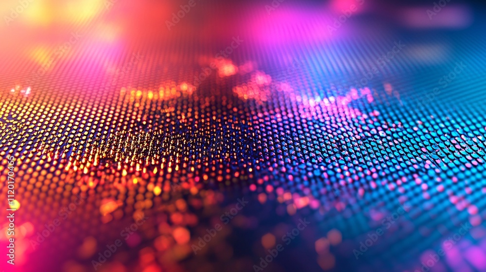 Poster material science and digital innovation with colorful lights and abstract visuals for vibrant futuri