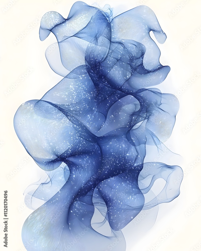 Poster an abstract design featuring flowing blue shapes with a delicate interplay of light and texture, cre