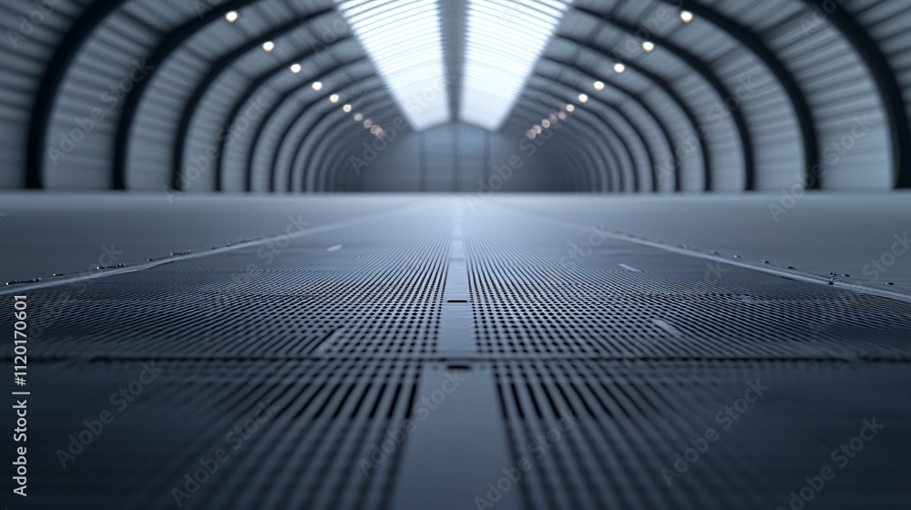 Poster material science in industrial architecture with futuristic design and symmetry in dynamic facility 