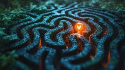 Naklejka premium Abstract Maze Design in the Shape of a Human Head with Light