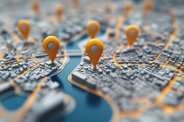 Detailed Map with Location Pins and Network Lines in GIS Context