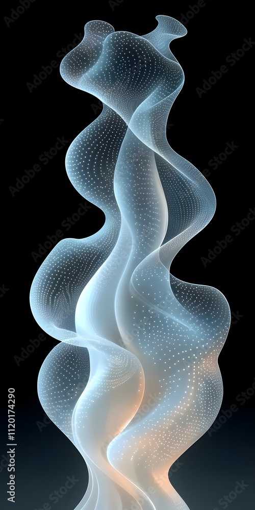 Poster A mesmerizing abstract representation resembling smoke, with smooth, flowing curves and illuminated with soft, glowing light, creating an ethereal atmosphere.