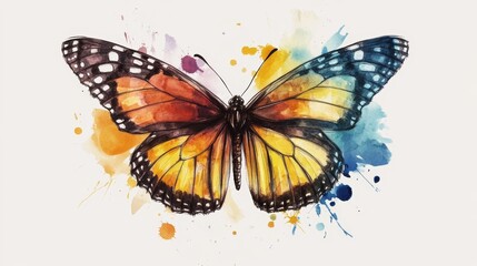 Naklejka premium Butterfly Watercolor Illustration with Vibrant Textures for Decorative Backgrounds and Poster Designs – Artistic Nature-Inspired Sketch in Soft and Bold Colors