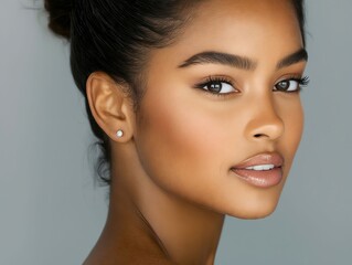 Fototapeta premium A close up of a woman's face with a diamond earring
