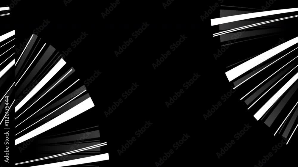 Poster a dynamic animation of black and white lines bursting outwards from the sides of the frame, creating