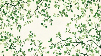 Watercolor Green Leaves Branch Pattern