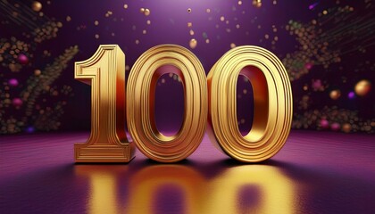 100 golden 3d render symbol, copy space. Generated image 