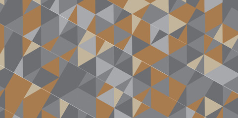 image of low relief 3D triangle interior wall in gold color background. Abstract colorful Seamless triangular pattern background. Polygonal Mosaic Background.