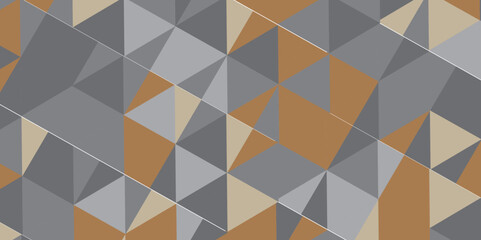 image of low relief 3D triangle interior wall in gold color background. Abstract colorful Seamless triangular pattern background. Polygonal Mosaic Background.