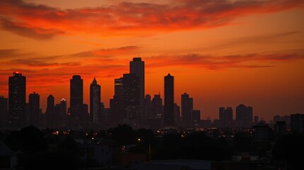 Fototapeta premium Silhouetted Skyscrapers at Sunset