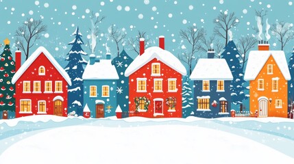 Fototapeta premium Charming Winter Village with Snowy Houses and Christmas Lights