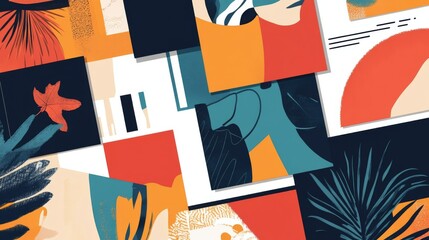 Naklejka premium Abstract Collage Art: Geometric Shapes and Vibrant Colors