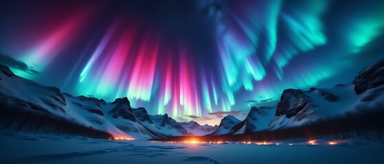 Fototapeta premium Beautiful landscape with aurora borealis