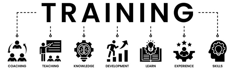 Training banner web icon vector illustration concept for education with icon of coaching, teaching, knowledge, development, learning, experience, and skills