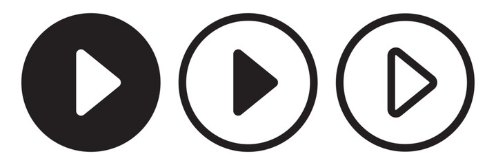 Play icon set in different styles. Video play button signs isolated background.