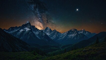 Fototapeta premium Beautiful landscape mountain starry sky