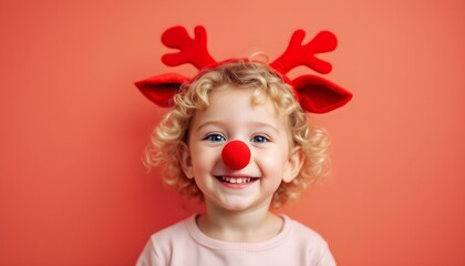 Fototapeta premium Adorable Reindeer Boy Holiday Portrait