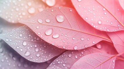 Obraz premium Colorful leaves, gradient background, colorful leaves with water droplets