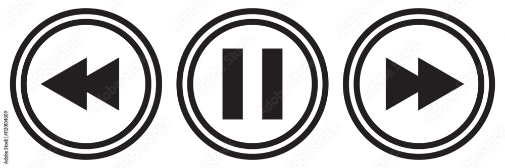 Poster play, pause, previous and next track icon set.