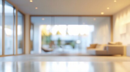 Blurred Modern Interior with Minimalist Design and Glass Walls