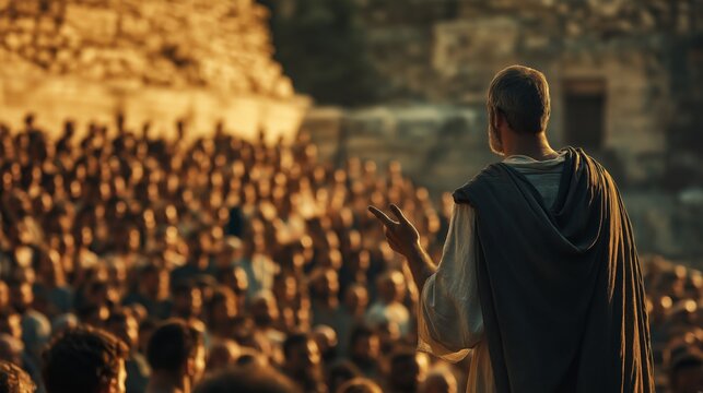 The apostle Paul preaches to a crowd at the Areopagus in Ancient Athens