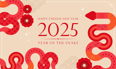 Happy Lunar New Year! Chinese New Year 2025: Year of the Snake Zodiac Flat Design Illustration