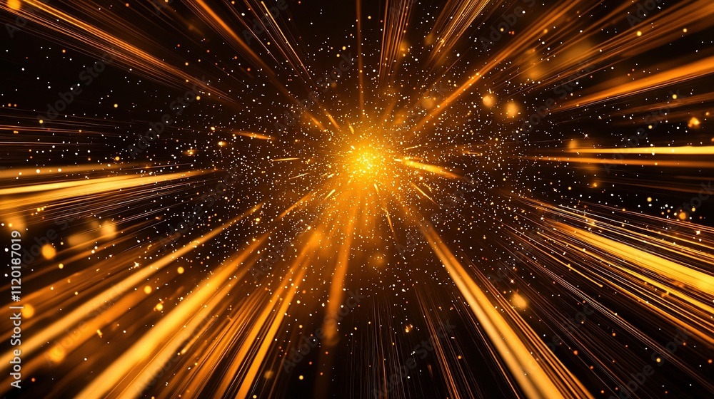 Poster Dynamic Particle Trajectory with Light Flare and Sparkles Effect