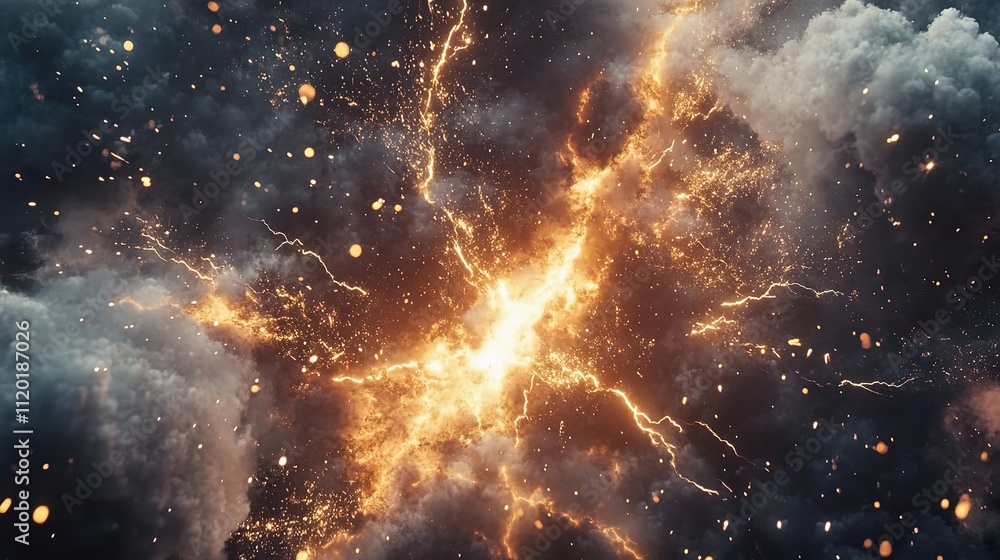 Poster dynamic lightning explosion in abstract background with bright colors