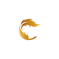 Feather Pen logo with letter C shape in luxurious gold gradient color