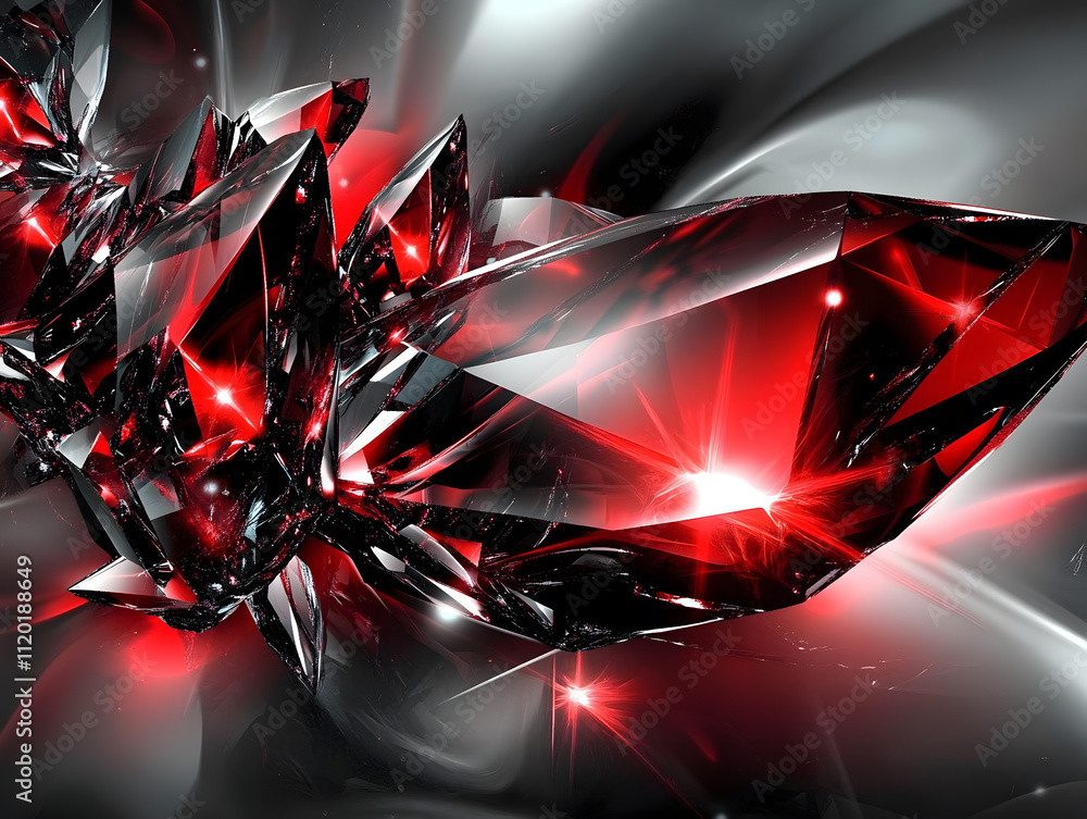Poster dynamic red crystal fractals abstract digital art modern aesthetic vivid environment close-up view c