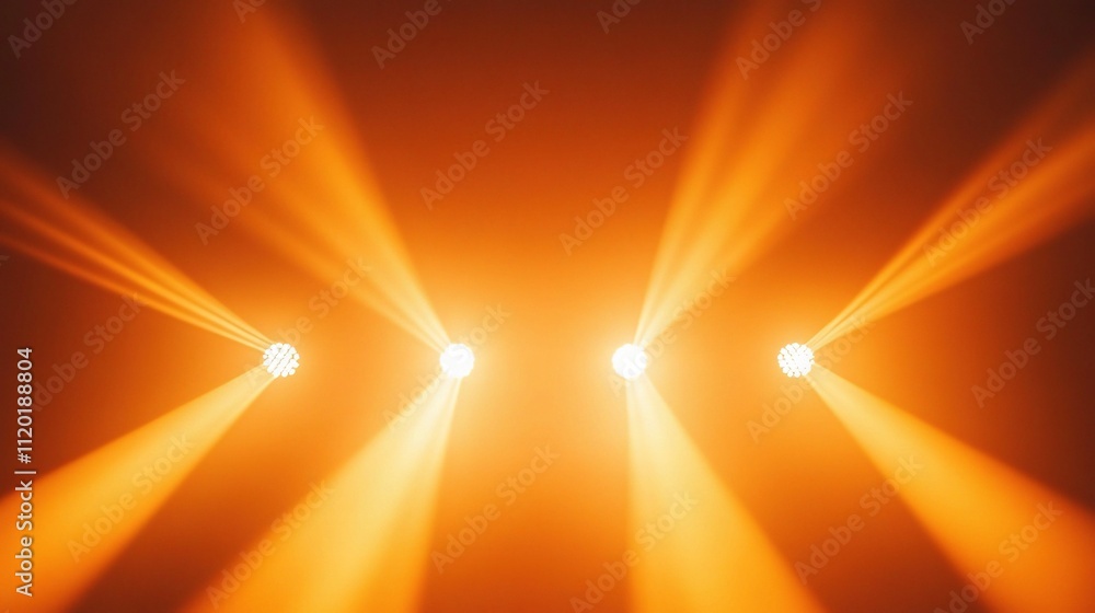 Poster orange lighting equipment with abstract background and rays