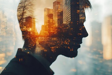 Man Imagining Sunset Cityscape