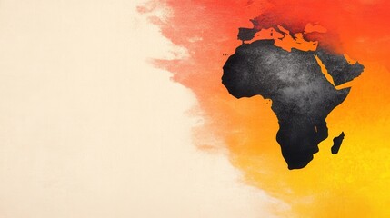 Black History Month Concept, Stylized map of Africa with vibrant orange and yellow background.