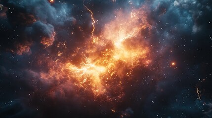 Dynamic Abstract Explosion of Lightning on Dark Cosmic Background
