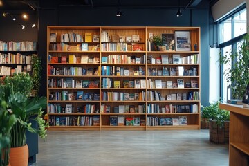 Large bookshelf displaying books in a modern bookstore promoting reading and culture