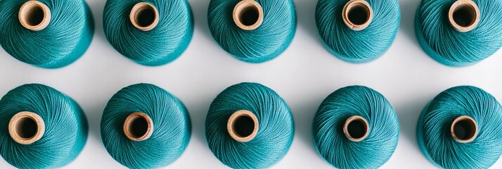 Fototapeta premium Teal Thread Spools: Sewing and Crafting Supplies