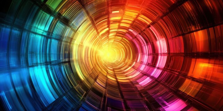 Technological innovation wheel, dynamic circular bars in vibrant neon colors, holographic projection, soft computational texture, future tech aesthetic